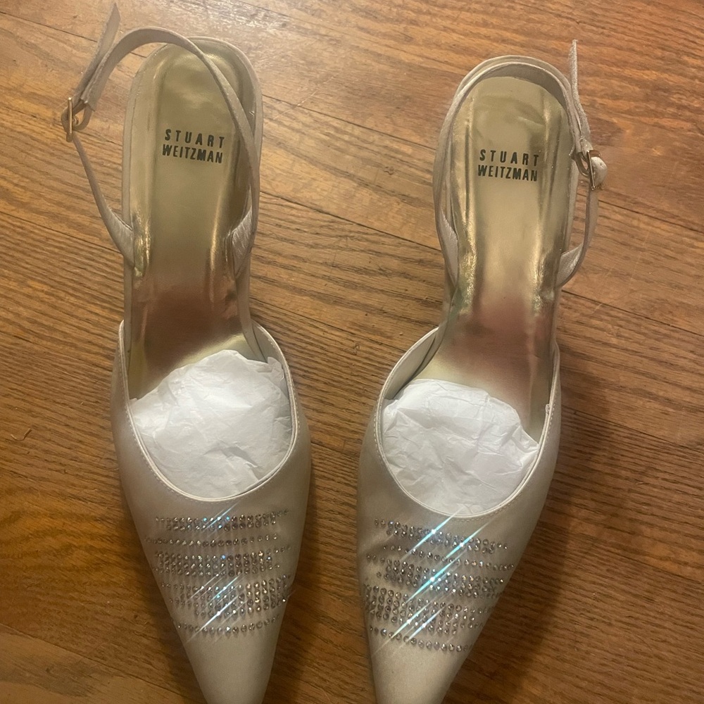 Vintage Stuart Weitzman Gold & Cream embellished Heels 9.5 - Picture 3 of 9